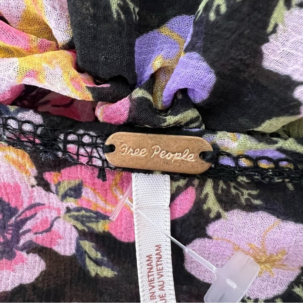 Free people blouse floral flowers rainbow 🌈 mixture neon bow tie ribbon 🎀 - Picture 7 of 14